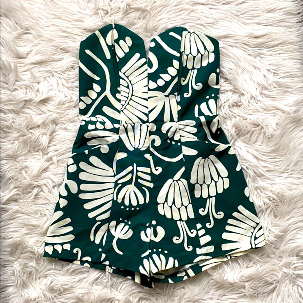 H&M Green and White Printed Romper